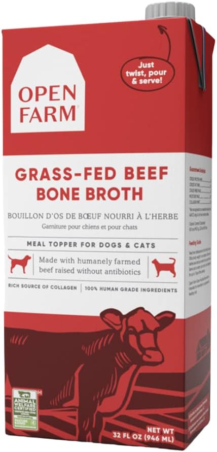 Open Farm Grass-Fed Beef Bone Broth, Food Topper for Both Dogs and Cats with Responsibly Sourced Meat and Superfoods Without Artificial Flavors or Preservatives - Dog.Dog.Cat.