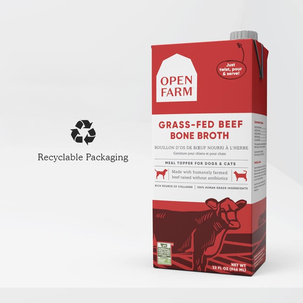 Open Farm Grass-Fed Beef Bone Broth, Food Topper for Both Dogs and Cats with Responsibly Sourced Meat and Superfoods Without Artificial Flavors or Preservatives - Dog.Dog.Cat.