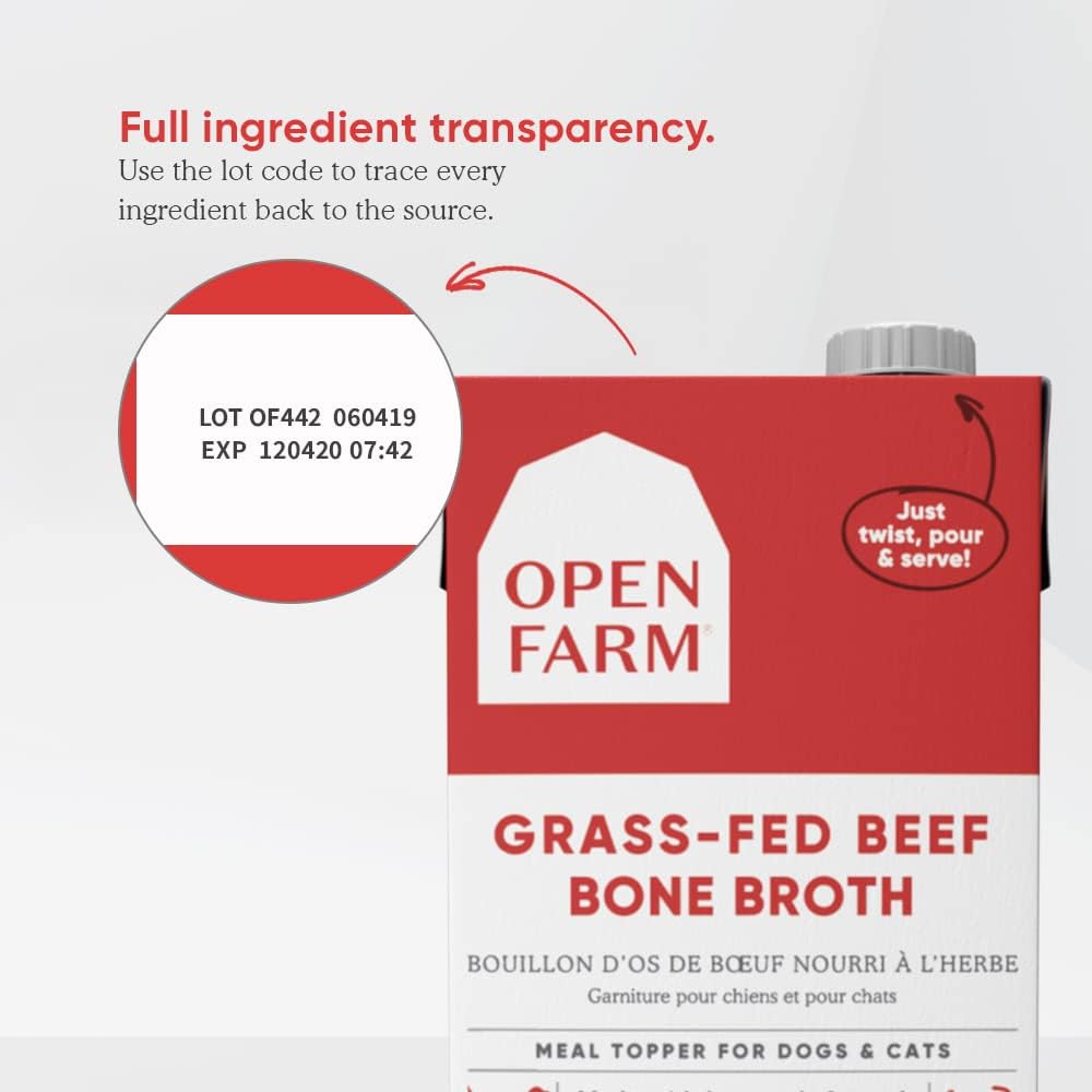 Open Farm Grass-Fed Beef Bone Broth, Food Topper for Both Dogs and Cats with Responsibly Sourced Meat and Superfoods Without Artificial Flavors or Preservatives - Dog.Dog.Cat.