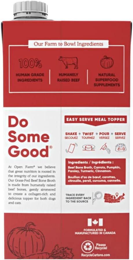 Open Farm Grass-Fed Beef Bone Broth, Food Topper for Both Dogs and Cats with Responsibly Sourced Meat and Superfoods Without Artificial Flavors or Preservatives - Dog.Dog.Cat.