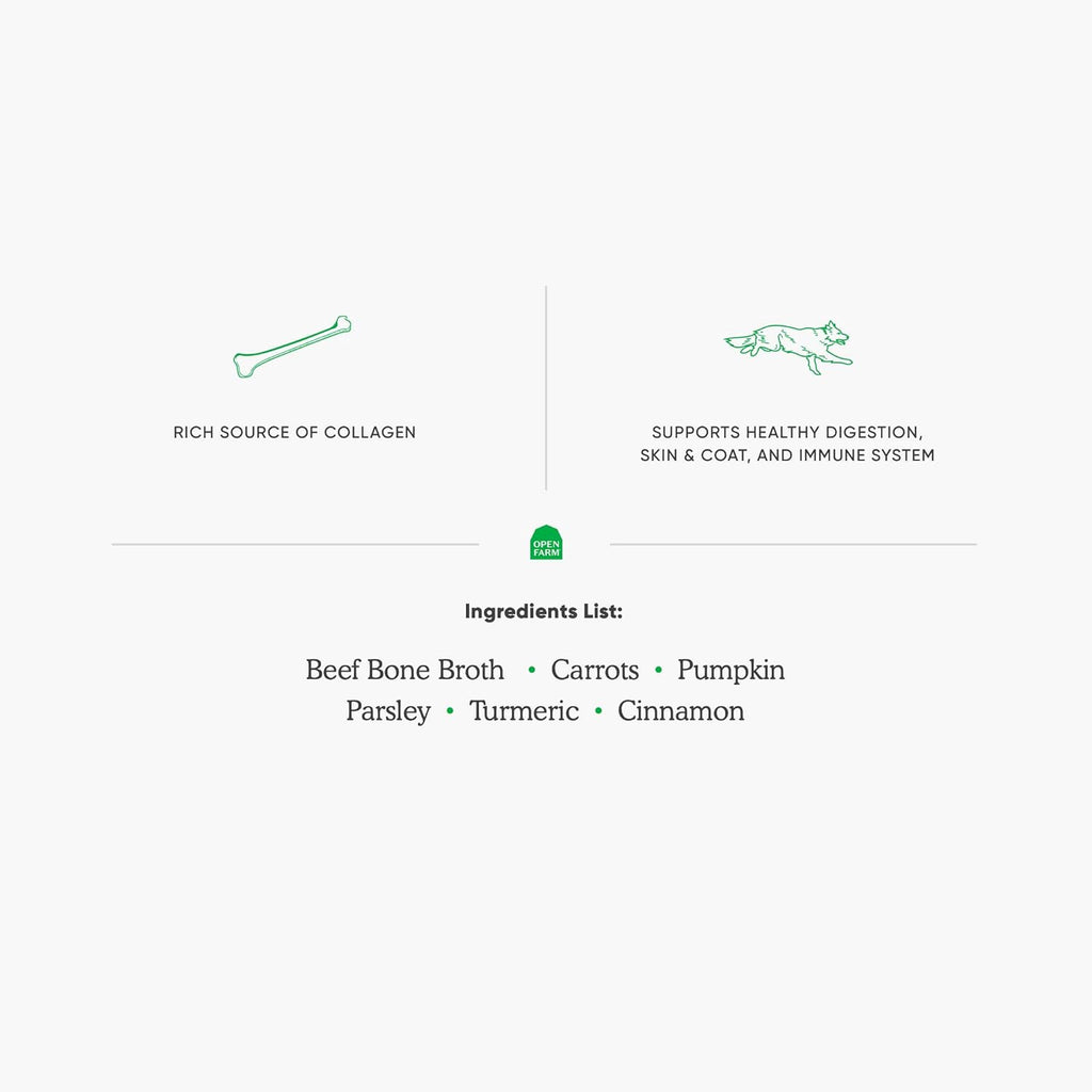 Open Farm Grass-Fed Beef Bone Broth, Food Topper for Both Dogs and Cats with Responsibly Sourced Meat and Superfoods Without Artificial Flavors or Preservatives - Dog.Dog.Cat.