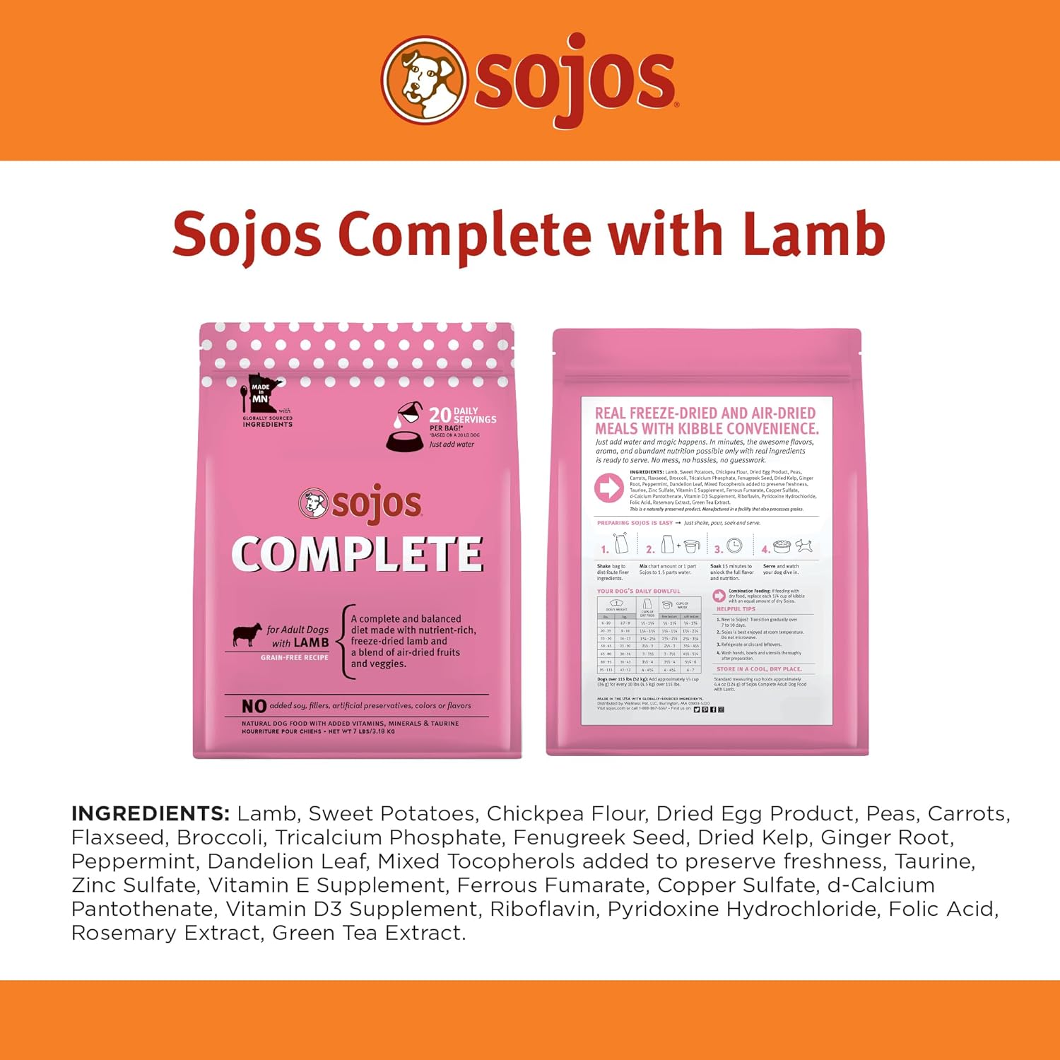 SOJOS Complete Adult Dog Food - Lamb - Dog.Dog.Cat.