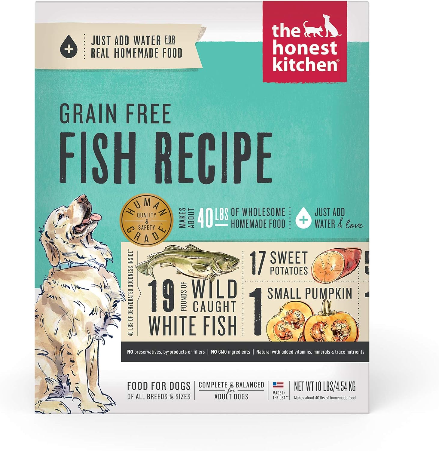 The Honest Kitchen Human Grade Dehydrated Grain Free Dog Food – Complete Meal or Dog Food Topper – Fish 10 lb (makes 40 lbs) - Dog.Dog.Cat.