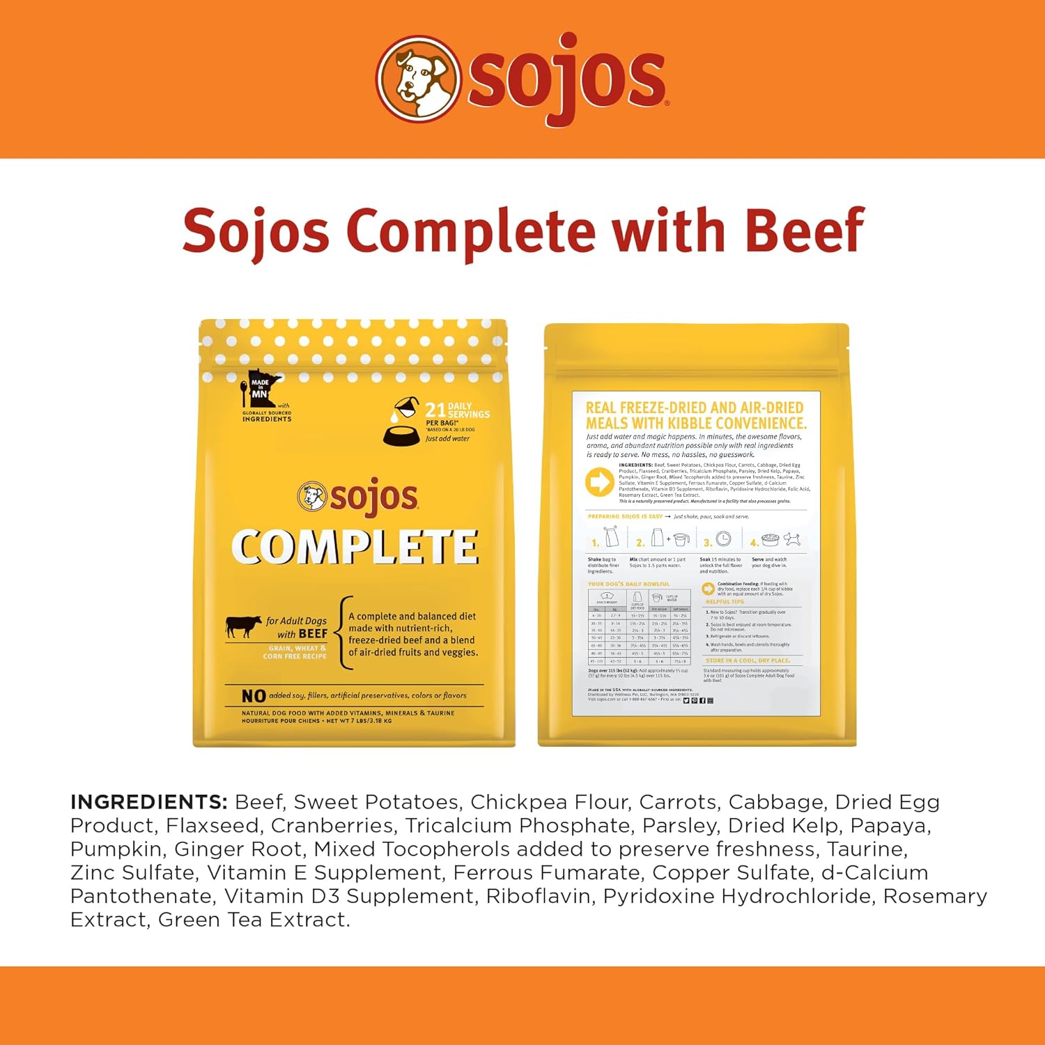 SOJOS Complete Adult Dog Food - Beef - Dog.Dog.Cat.