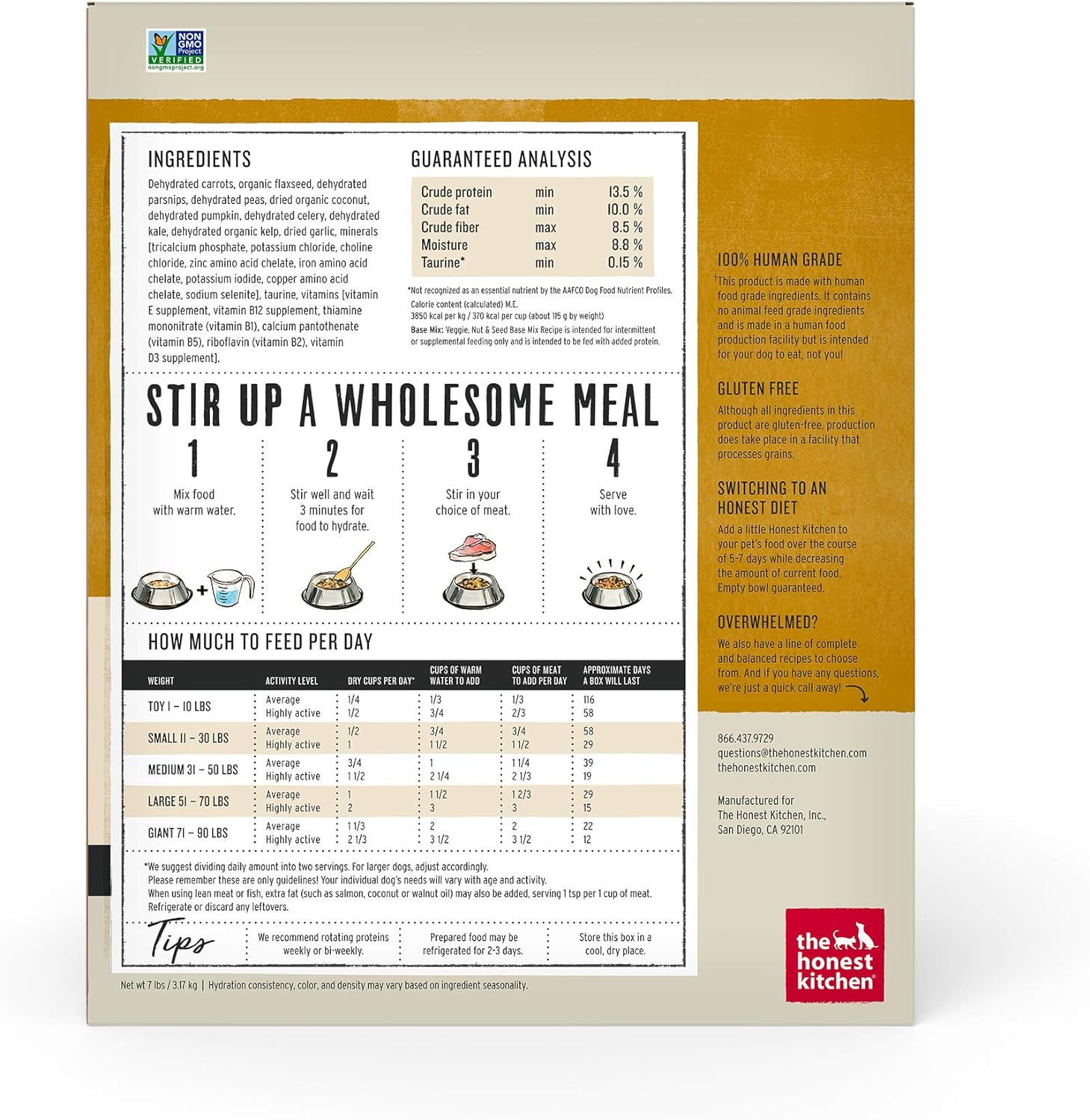 The Honest Kitchen Human Grade Dehydrated Grain Free Veggie, Nut & Seed Base Mix for Dogs - 7 Pound Box (Makes 29 Pounds) - Dog.Dog.Cat.