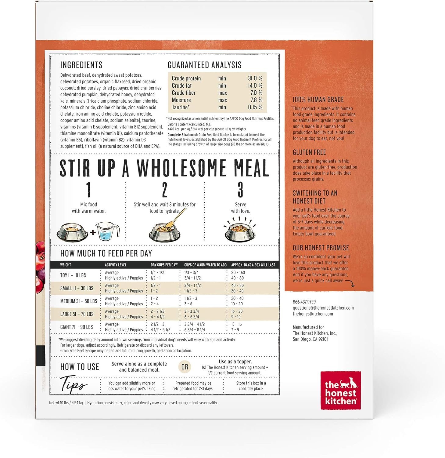 The Honest Kitchen Human Grade Dehydrated Grain Free Dog Food – Complete Meal or Dog Food Topper – Beef 10 lb (makes 40 lbs) - Dog.Dog.Cat.