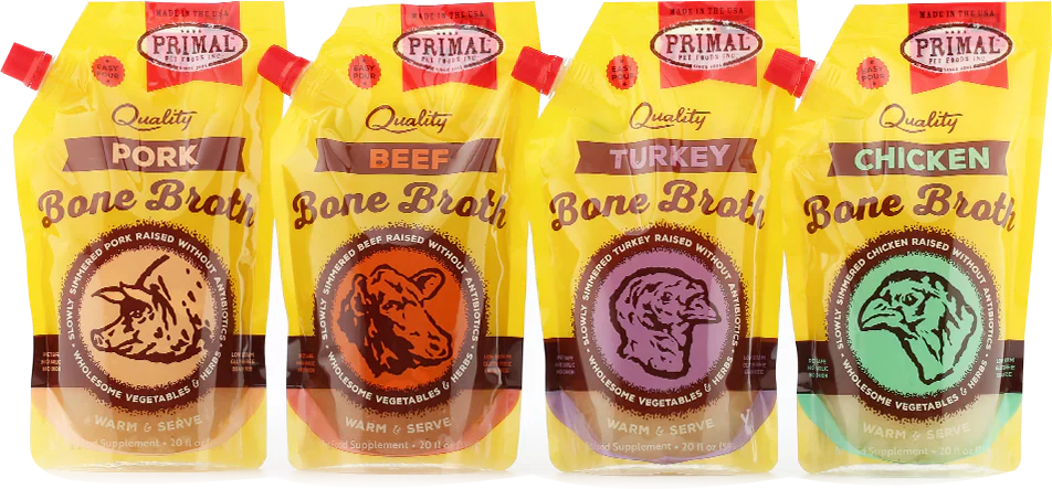 Primal Bone Broth - 20oz Variety Pack: Beef, Chicken, Turkey - Dog.Dog.Cat.